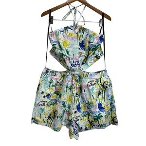 City Chic Tropical Halter Short Outfit Pockets Cotton
